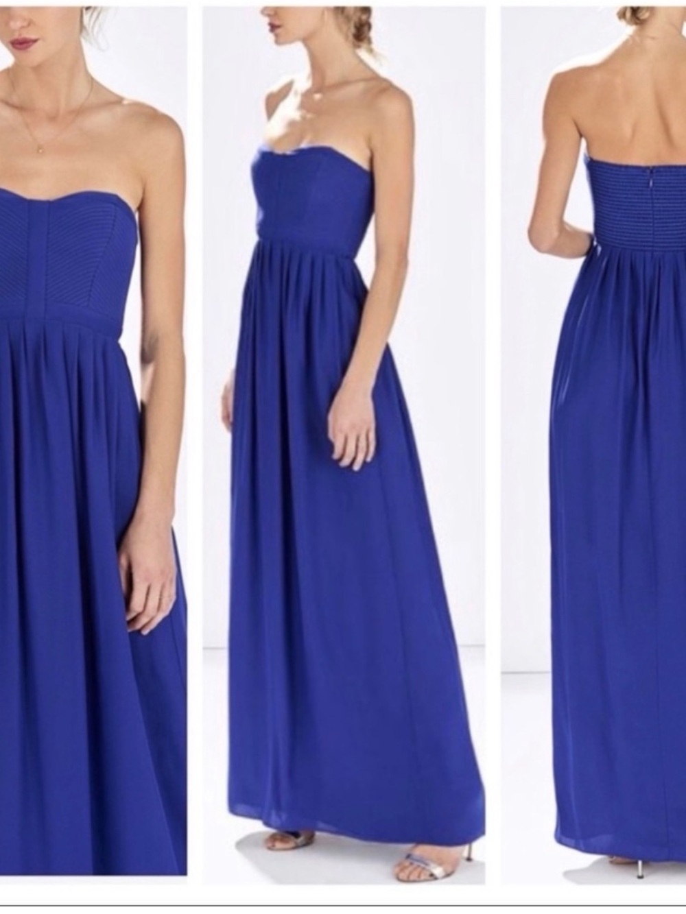 Parker Bayou Strapless Silk Maxi Dress Blue Size S
